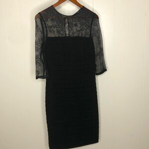 Adrianna Papell Women's Floral Mesh Lace Sheath Mini Dress Black Size 6